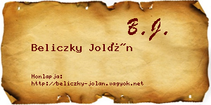 Beliczky Jolán névjegykártya